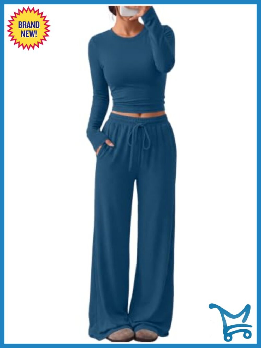 Women's 2 Piece Rayon Spandex Lounge Set Long Sleeve Top Wide Leg Pants with